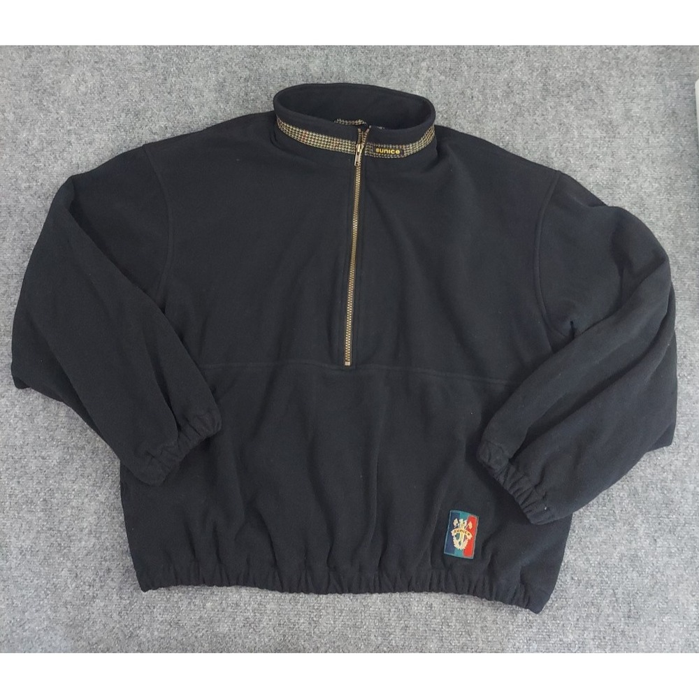 Vtg Sunice Golf Jacket Men Large Black Fleece 1/2 Zip Herringbone Trim Windbreak